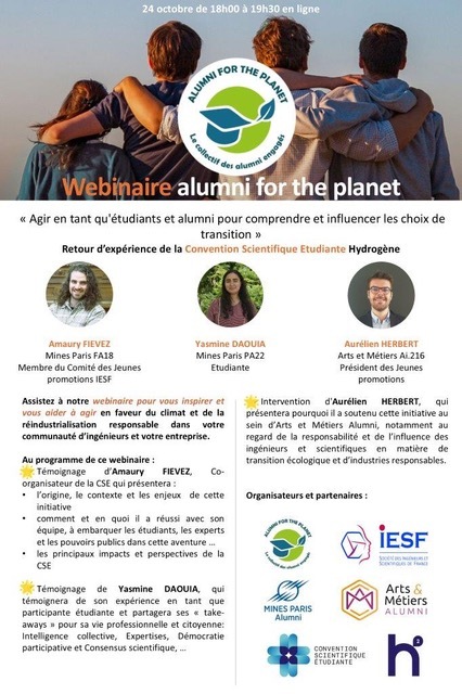 Webinaire Arts et Métiers & Mines Paris Alumni avec Alumni for the Planet