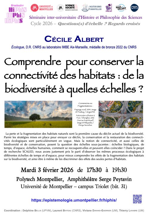 conférence HiPhiS:Comprendre pour conserver la connectivité des habitats : de la biodiversité à quelles échelles ?  